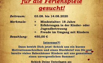 Betreuersuche Ferienspiele 2020