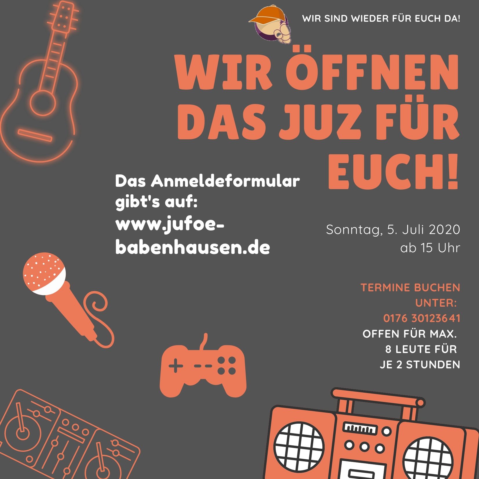 Es ist soweit, das JUZ öffnet zum ersten Mal wieder seine Türen! Meldet euch gern telefonisch an, maximal 8 Personen dürfen zeitgleich kommen. Denkt daran am Sonntag das ausgefüllte Anmeldeformular [&hellip;]