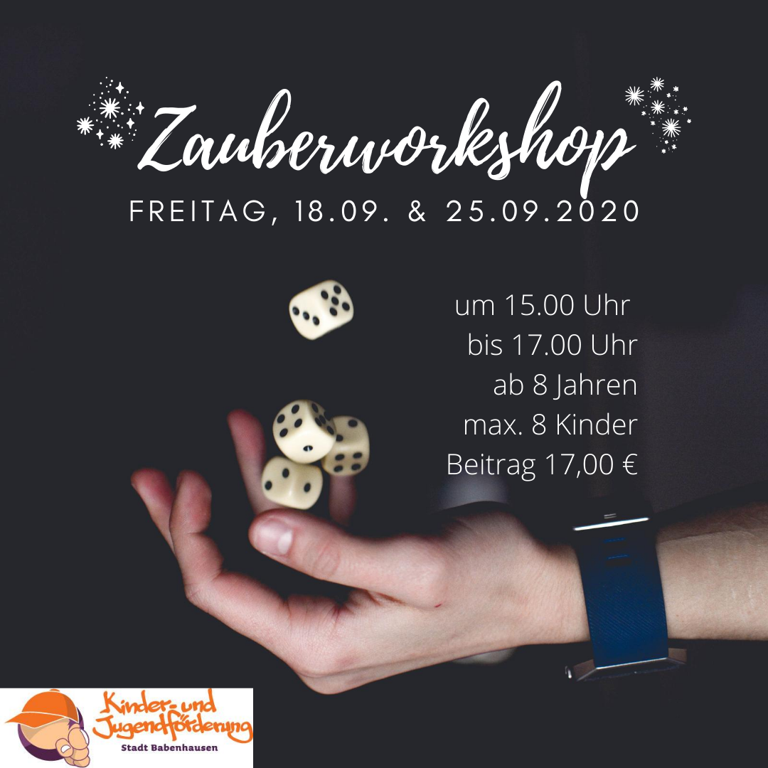 „Das Schwupps“: Zauberei für Anfänger Am Freitag, 18.09. und am Freitag, 25.09.2020 bietet die Kinder- und Jugendförderung der Stadt Babenhausen gemeinsam mit dem Zauberkünstler Herbert Reeg „Das Schwupps“, einen Zauberworkshop [&hellip;]