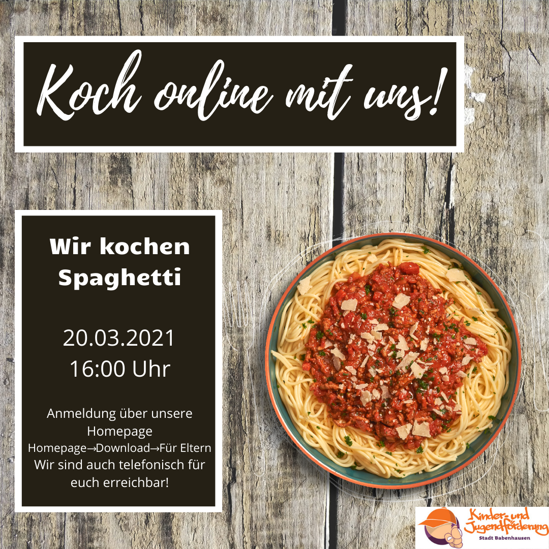 Digitales Kochangebot der Kinder- und Jugendförderung Die Kinder- und Jugendförderung lädt am Samstag, 20.03.2021 ab 16.00 Uhr alle Babenhäuser „Hobbyköche“ ab 10 Jahren zum digitalen Kochen ein. Die leckere Pasta [&hellip;]