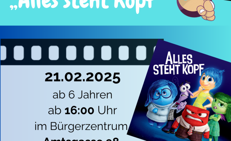 Kommunales Kinderkino: „Alles steht Kopf“ im Babenhäuser Bürgerzentrum