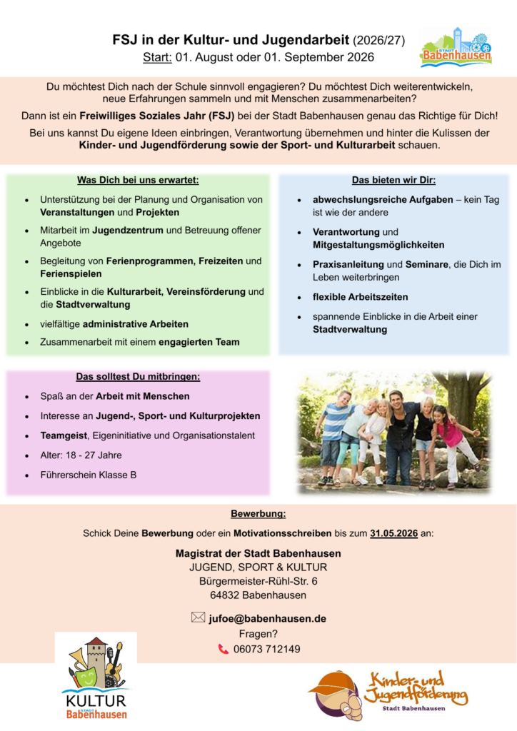 Stadt bietet wieder Freiwilliges Soziales Jahr an!