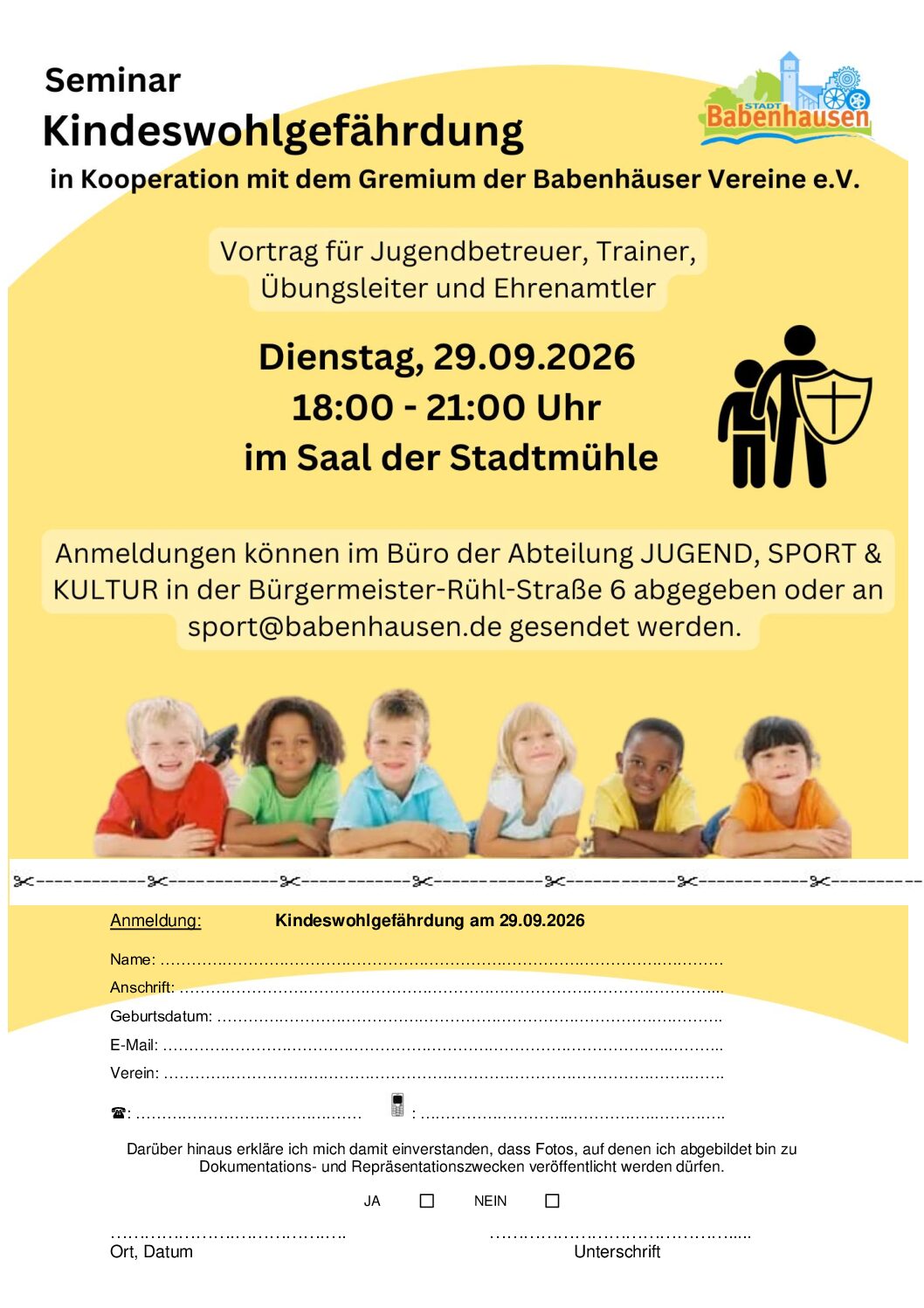 In Kooperation mit dem Gremium der Babenhäuser Vereine e.V. organisiert die Abteilung JUGEND, SPORT & KULTUR der Stadt Babenhausen in 2026 noch ein weiteres Seminar, diesmal zum Thema „Kindeswohlgefährdung“ für [&hellip;]